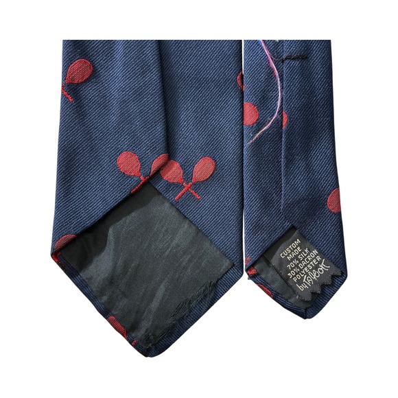 VTG Robert Talbott The Whale Navy Blue Tie Red‎ Tennis Rackets English Repp - Picture 4 of 5